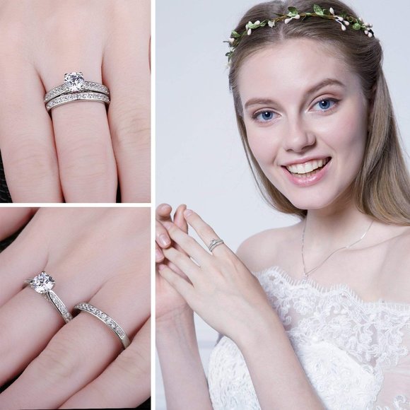 ๐ 1ct CZ Solitaire Bridal Set โ 925 Sterling Silver ๐ - Picture 3 of 8